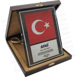 Türk Bayraklı Deri Kutulu Albüm Kristal Plaket