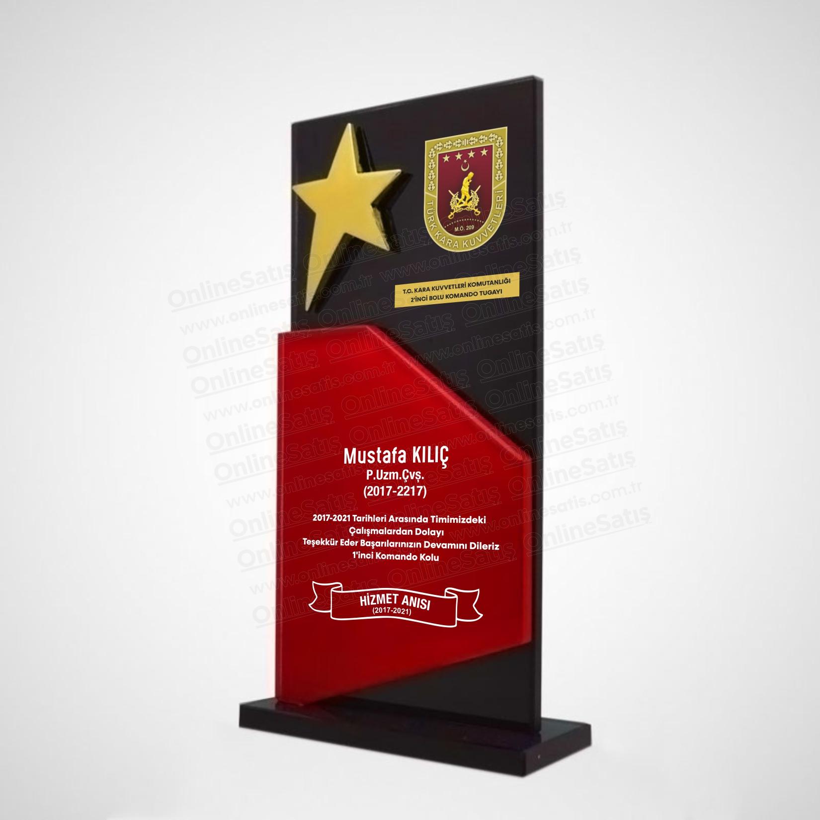 Classic Shop 58 Yıldız Figürlü Askeri Şilt Kara Kuvvetleri Kristal Plaket