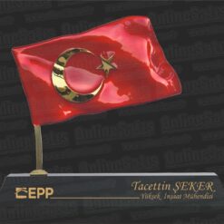 Alternative view of Türk Bayrağı Figürlü Metal Alt Kaideli Kristal Plaket