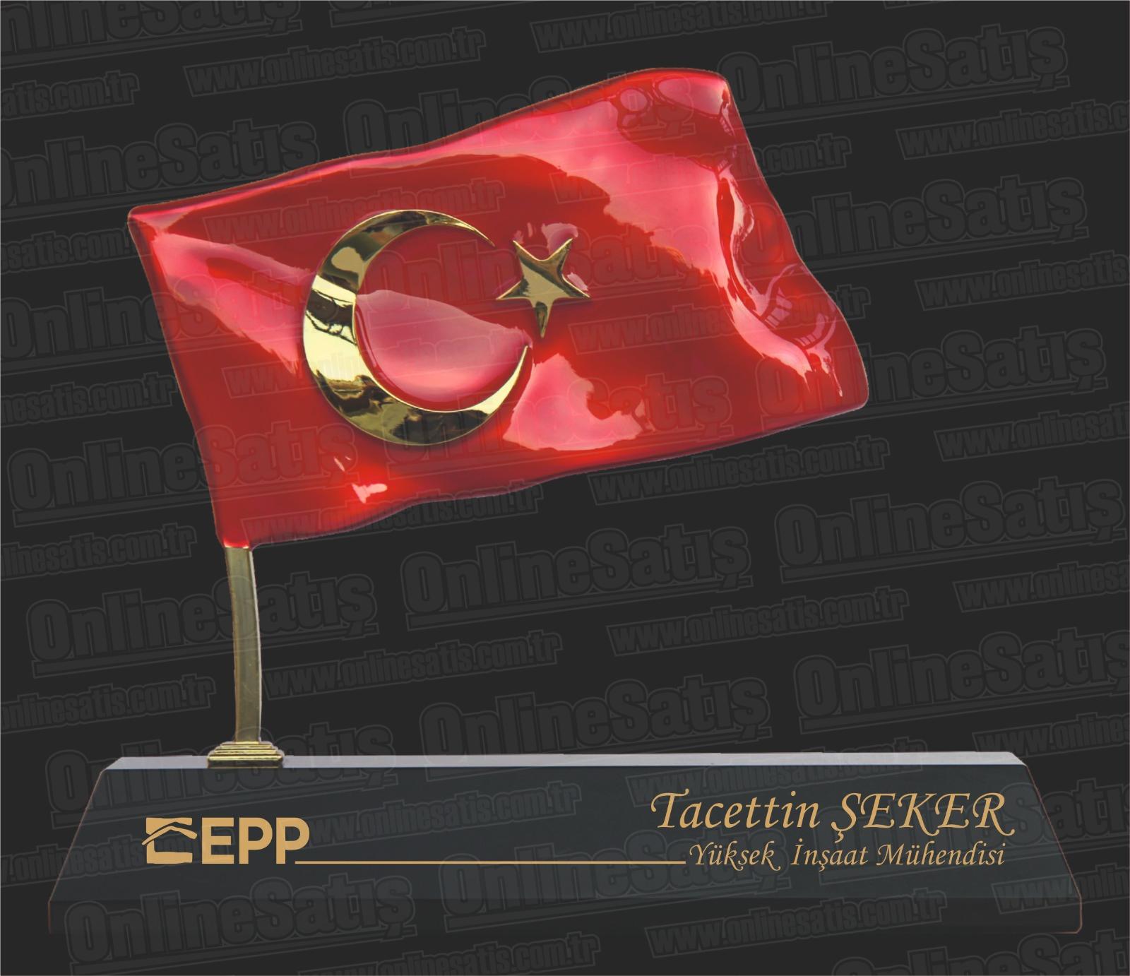 Türk Bayrağı Figürlü Metal Alt Kaideli Kristal Plaket 2 Türk Bayrağı Figürlü Metal Alt Kaideli Kristal Plaket - Görsel 2