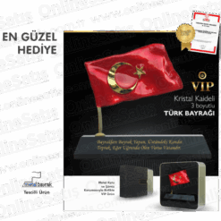 Türk Bayrağı Figürlü Metal Alt Kaideli Kristal Plaket