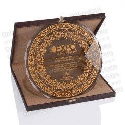 Classic Shop 30 Deri Kutulu Yaldız Baskılı Cam Tabak Plaket
