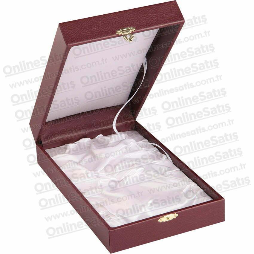 Bordo Deri Kristal Plaket Kutusu 4 Bordo Deri Kristal Plaket Kutusu