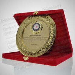 Gold Altın Renk Gül Desenli Metal Tabak Plaket