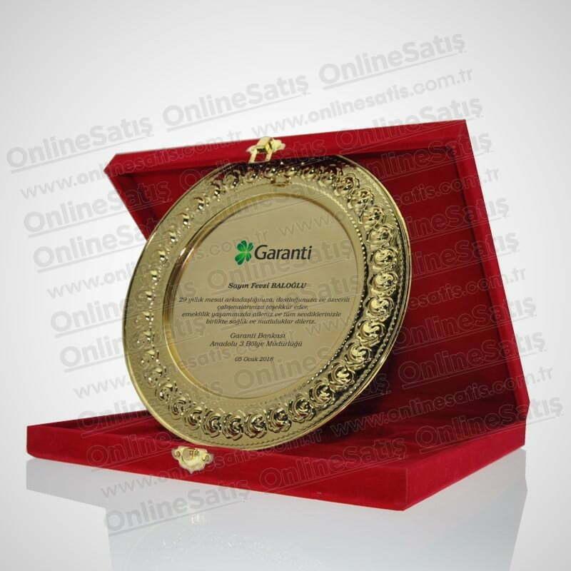 Gold Altın Renk Gül Desenli Metal Tabak Plaket 3 Gold Altın Renk Gül Desenli Metal Tabak Plaket - Görsel 3