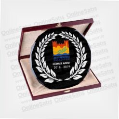 Deri Kutulu Siyah Cam Tabak Plaket