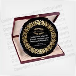 Deri Kutulu Siyah Cam Tabak Plaket 11 Deri Kutulu Siyah Cam Tabak Plaket