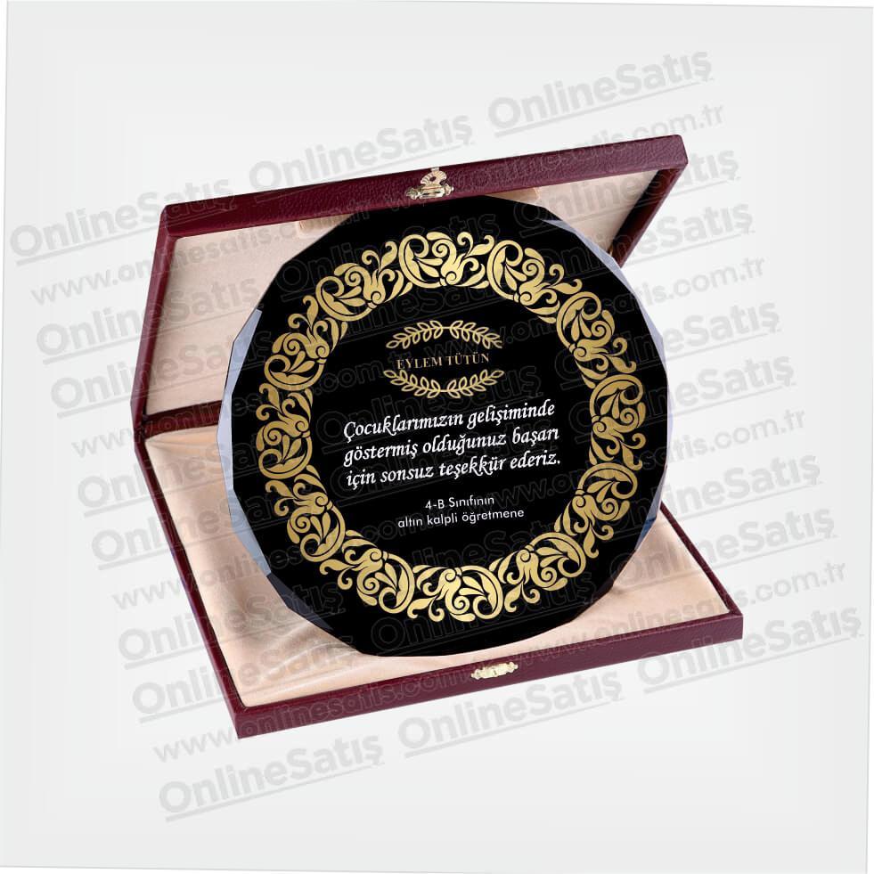 Deri Kutulu Siyah Cam Tabak Plaket 6 Deri Kutulu Siyah Cam Tabak Plaket - Görsel 6