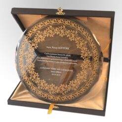 Deri Kutulu Yaldız Baskılı Cam Tabak Plaket