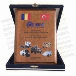 Classic Shop 41 Lacivert Kadife Kutulu Uv Baskılı Ahşap Ziyaret ve Teşekkür Plaketi