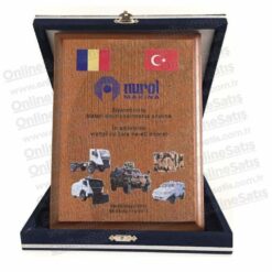 Lacivert Kadife Kutulu Uv Baskılı Ahşap Ziyaret ve Teşekkür Plaketi