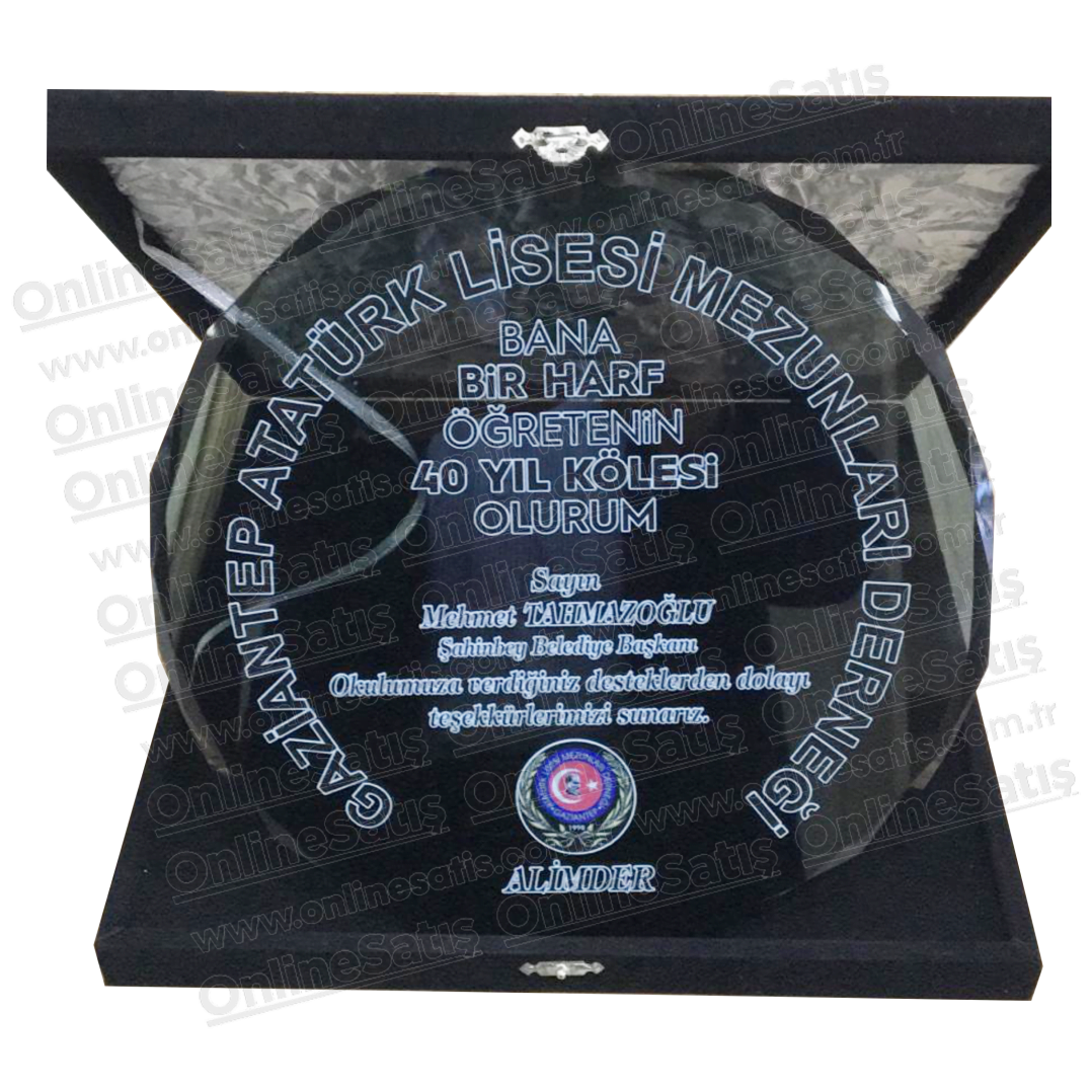 Kadife Kutulu Cam Tabak Plaket