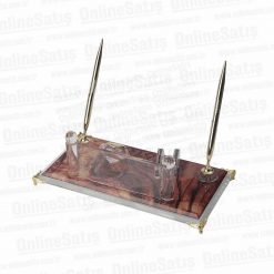 Classic Shop 30 Kristal Masa İsimliği - Kırmızı Ahşap Desenli Cam