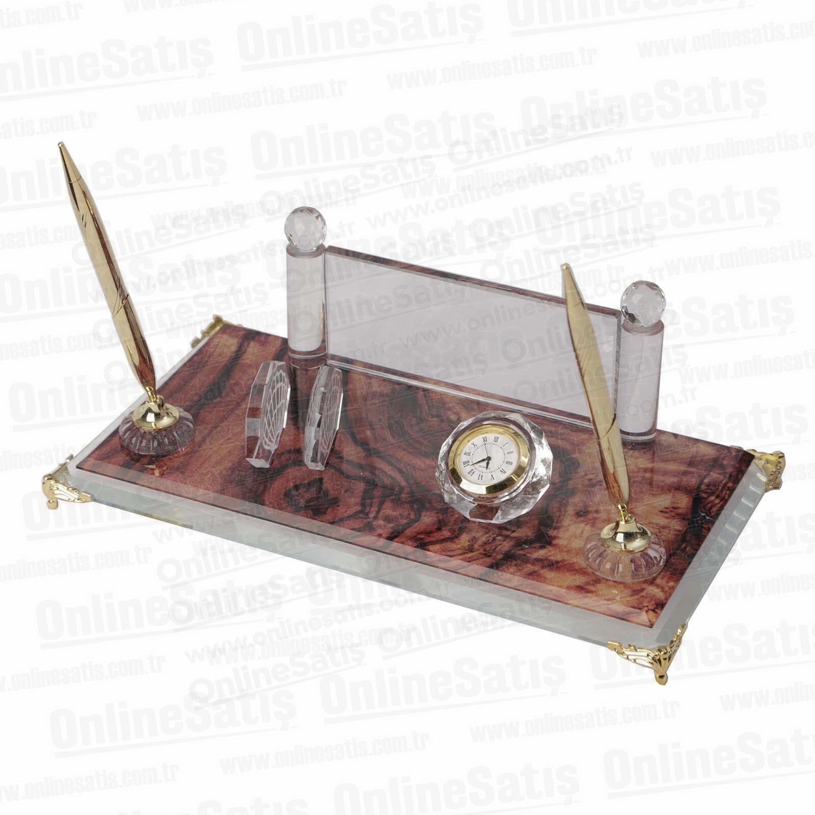 Kristal Masa İsimliği - Kırmızı Ahşap Desenli Cam 2 Kristal Masa İsimliği - Kırmızı Ahşap Desenli Cam - Görsel 2