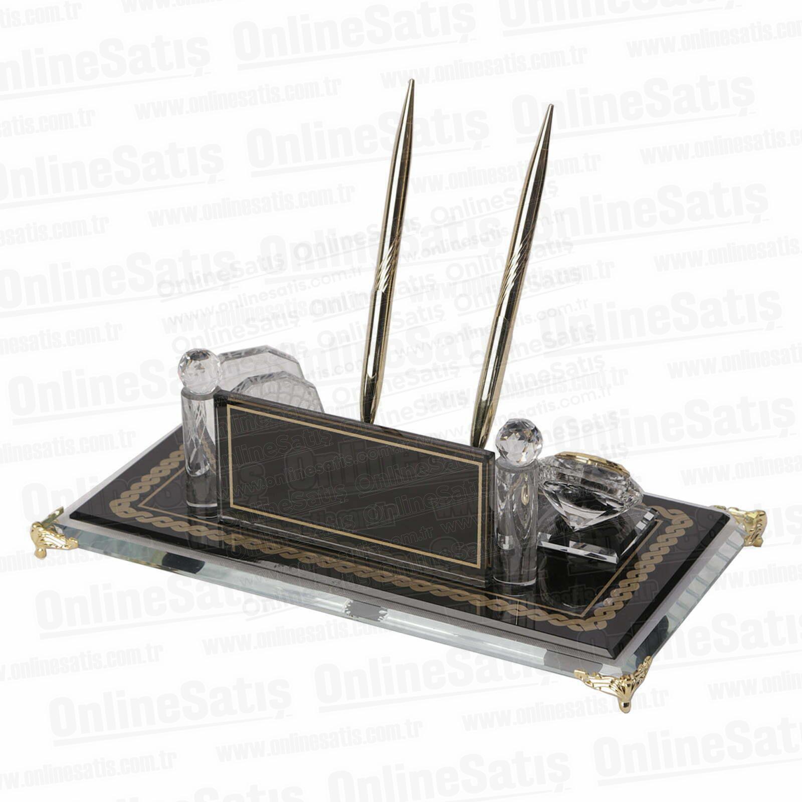 Kristal Masa İsimliği - Siyah Cam Motifli - Görsel 2