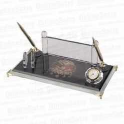 Osmanlı Tuğra Motifli Kristal Masa İsimliği - Siyah Cam