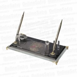 Alternative view of Osmanlı Tuğra Motifli Kristal Masa İsimliği - Siyah Cam