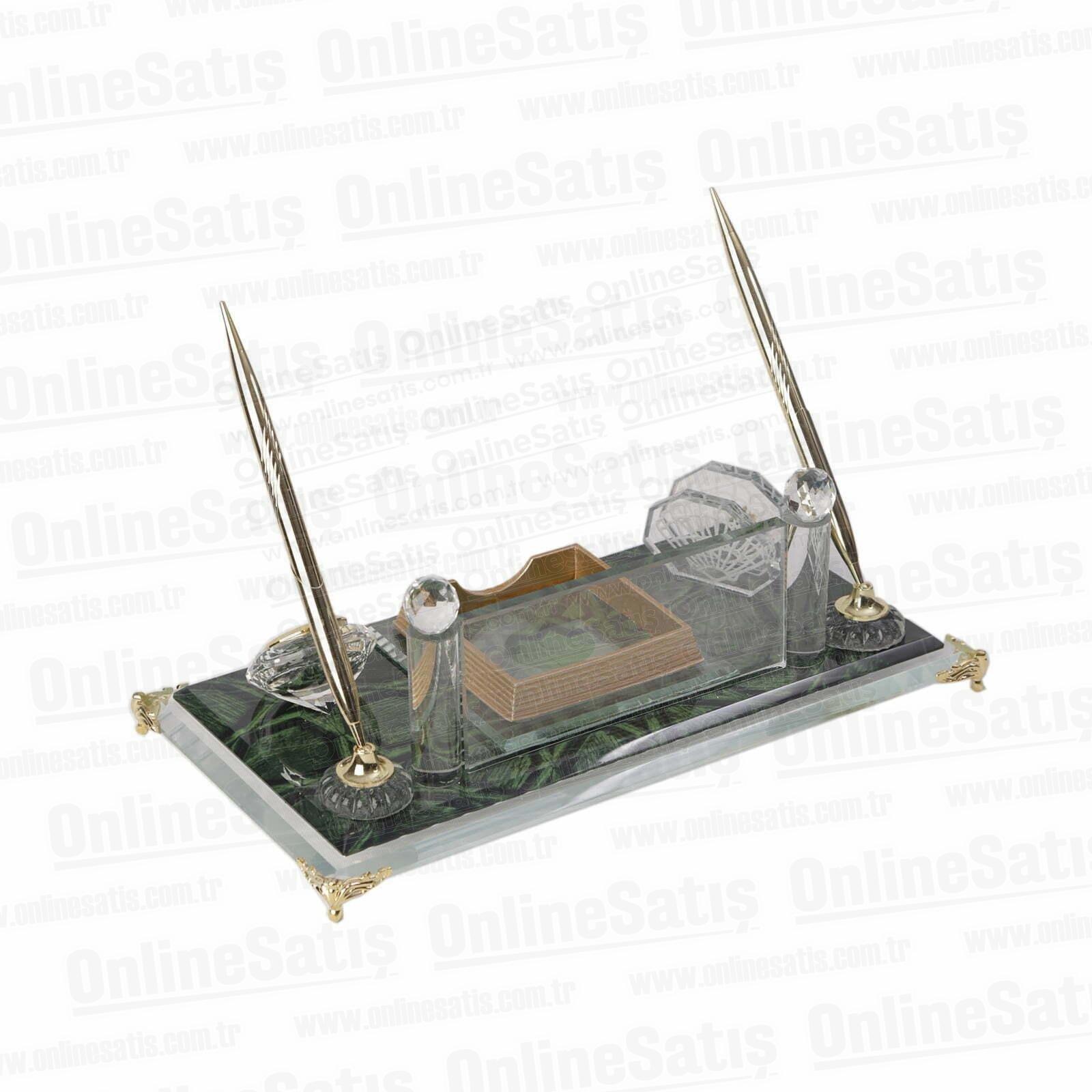 Kristal Masa İsimliği -Yeşil Motifli Cam 1 Kristal Masa İsimliği -Yeşil Motifli Cam