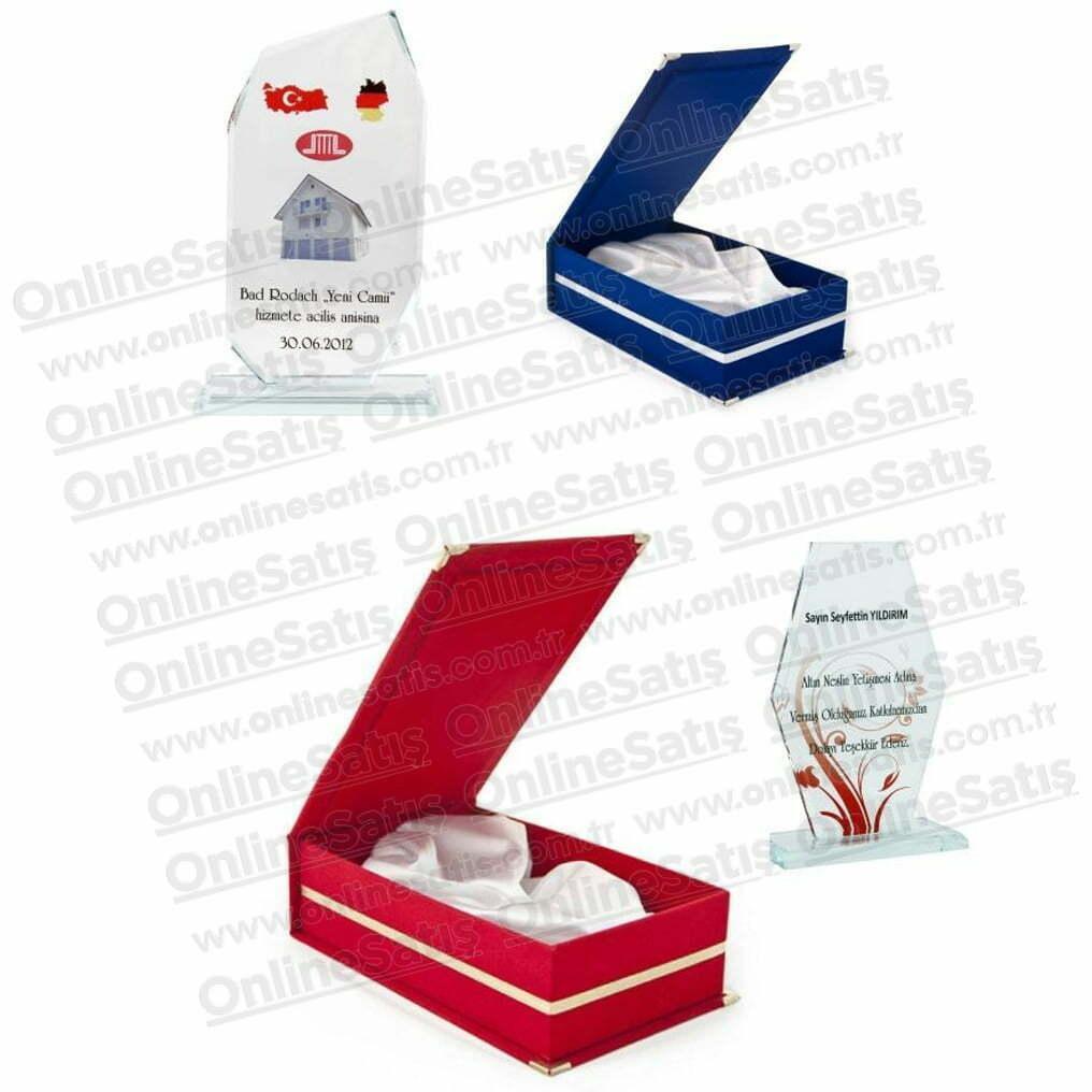 Lacivert Kadife Kristal Plaket Kutusu - Görsel 2