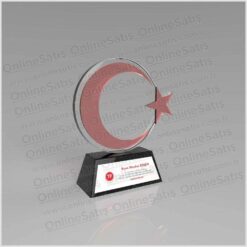 Özel Tasarım Kristal Cam Ay Yıldız Plaketi