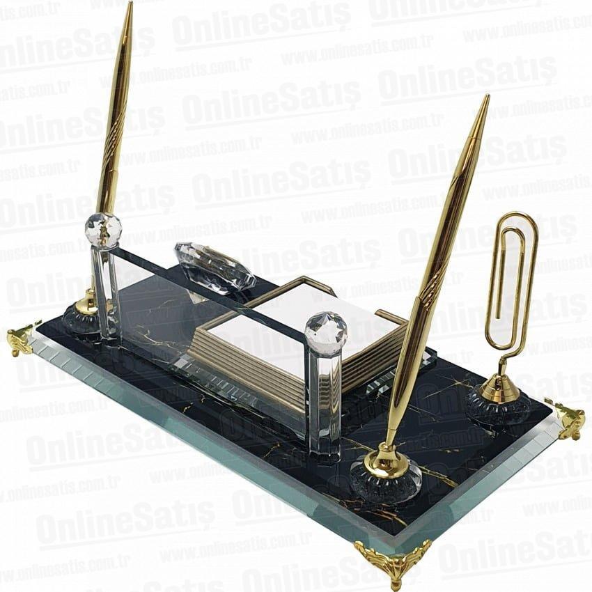 Kristal Siyah Mermer Desenli Yeni Nesil Masa İsimliği