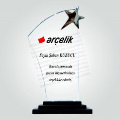 Özel Kesim Yıldız Fasetli Kristal Cam Hizmet Teşekkür Plaketi