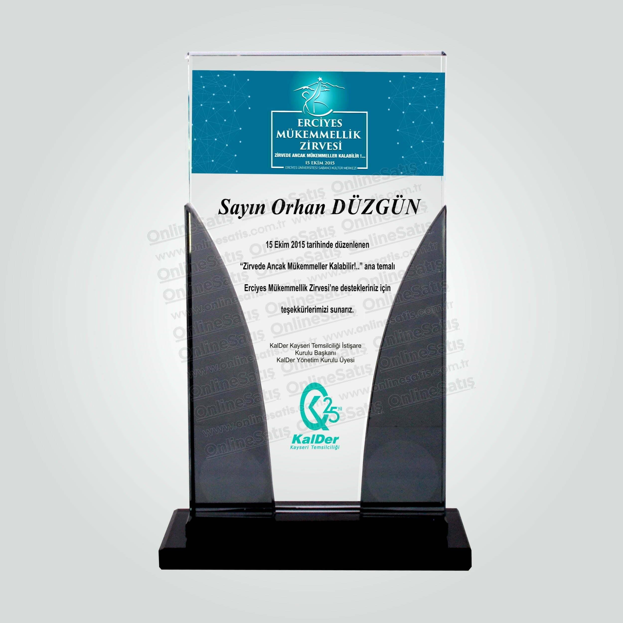 Özel Kesim Çift Cam Kristal Katılım Zirvesi Teşekkür Plaketi