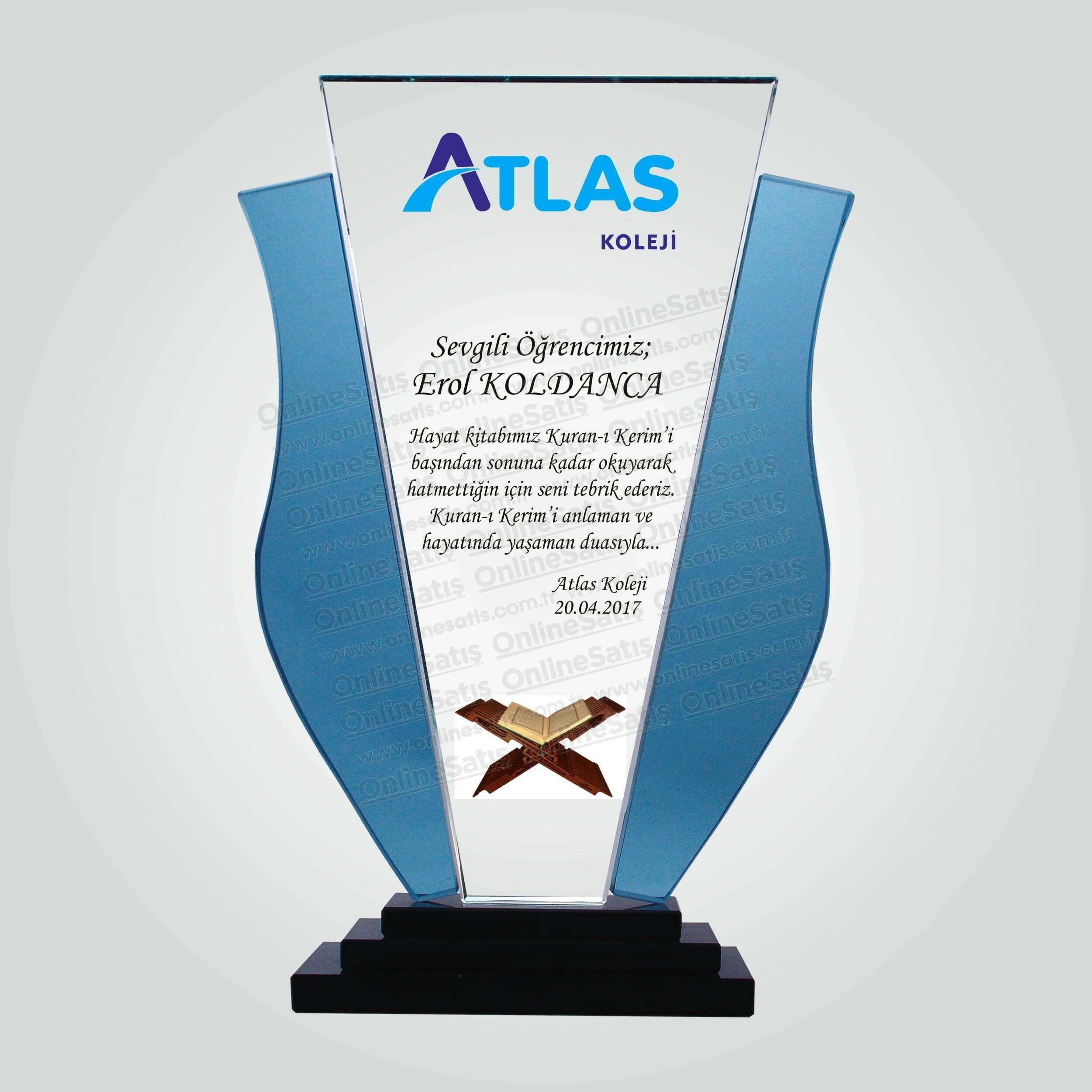 Özel Kesim Kristal Cam Başarı Tebrik Plaketi