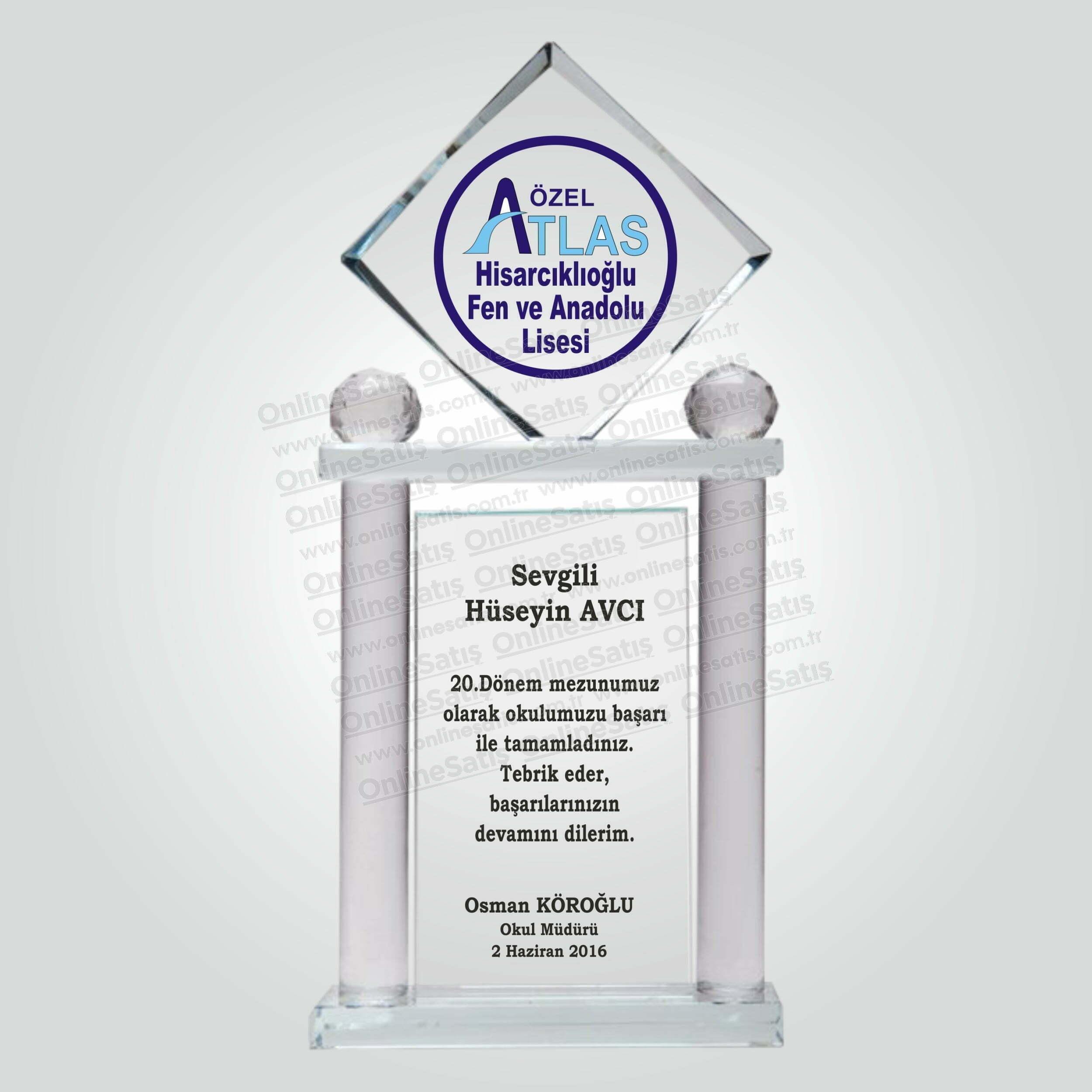 Özel Sütun Kristal Cam Mezuniyet Plaketi - Görsel 2