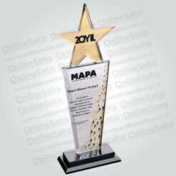 Yıldızlı Kristal Cam Öz Verili Çalışma Teşekkür Plaketi