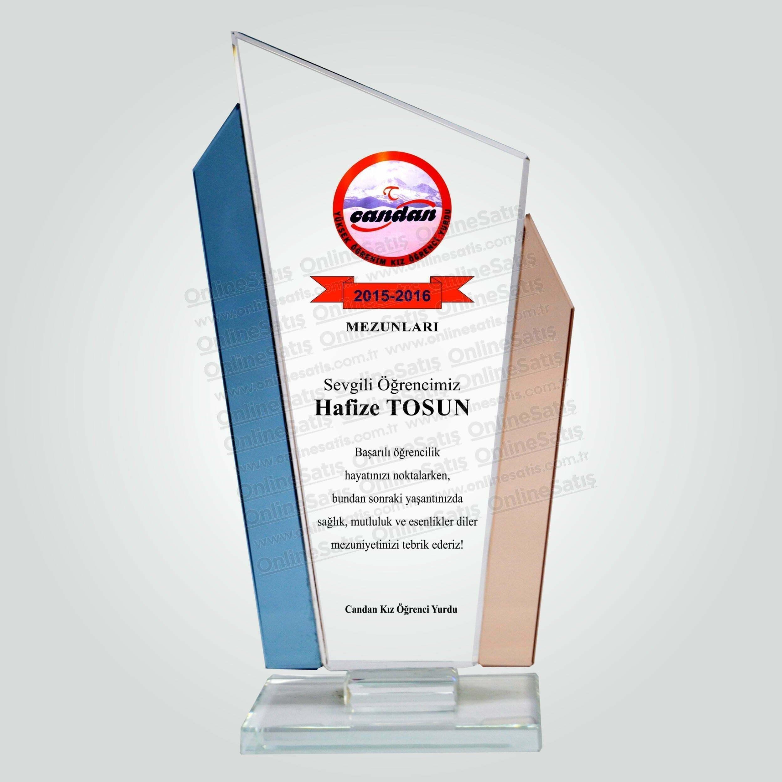 Renkli Kristal Cam Mezuniyet Plaketi