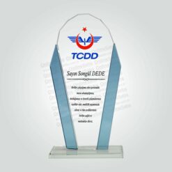 Oval Kesim Renkli Kristal Cam Emeklilik Anısına Plaket