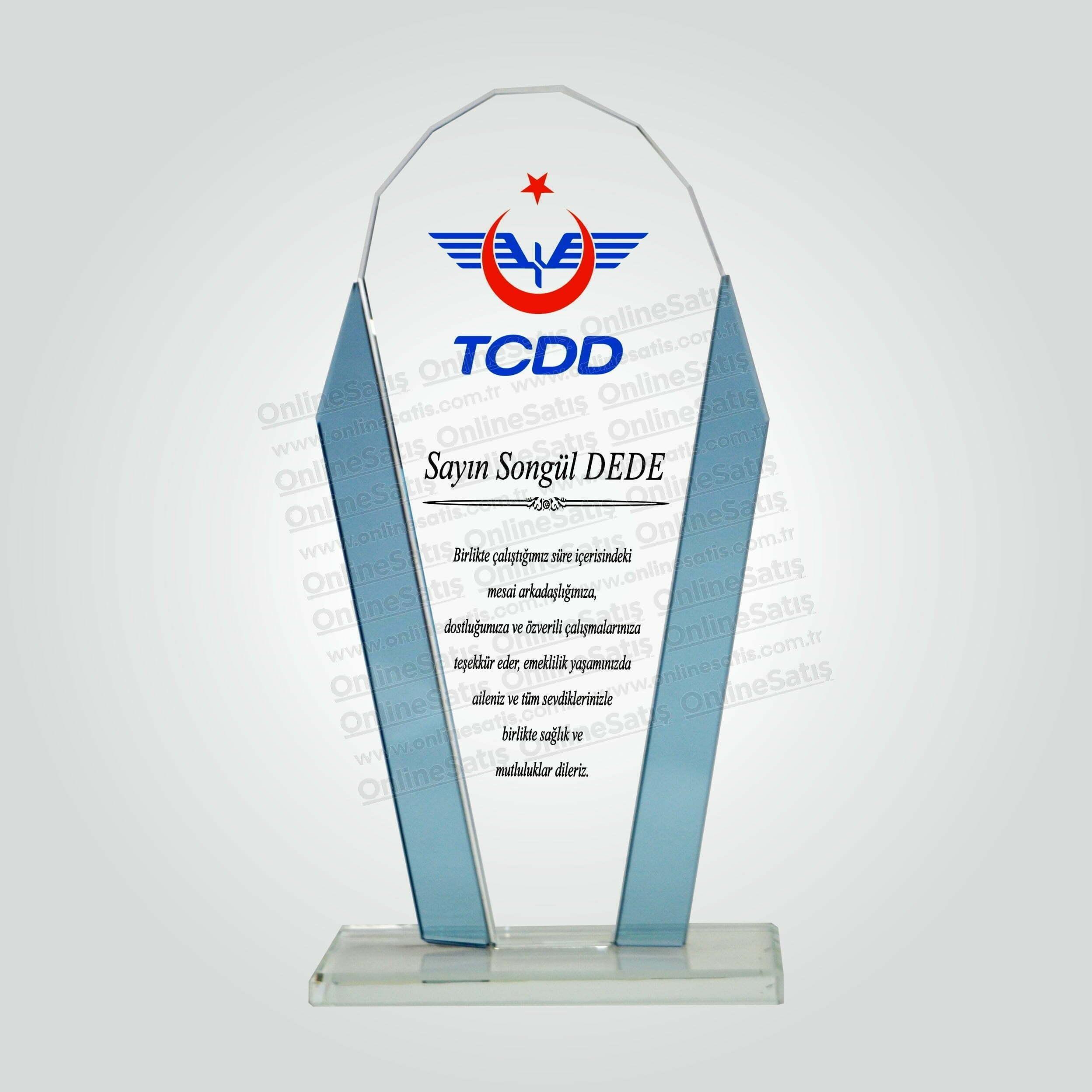 Oval Kesim Renkli Kristal Cam Emeklilik Anısına Plaket