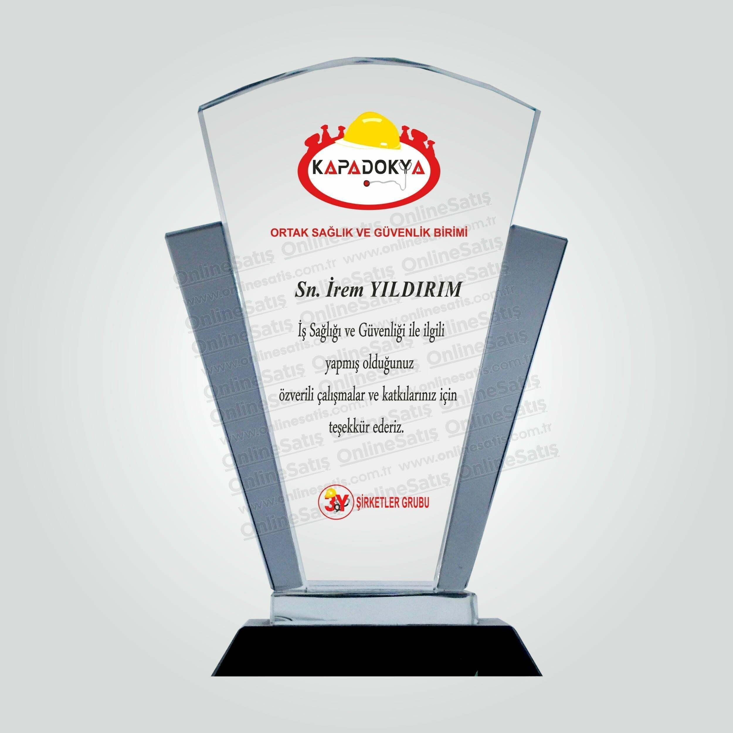 Özel Kesim Kristal Cam Başarı ve Katkı Teşekkür Plaketi