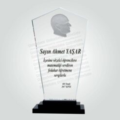 Kristal Cam Atatürk Figürlü Okul Kolej Plaketi