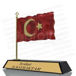 Alternative view of Türk Bayrağı Figürlü Ahşap Alt Kaideli Kristal Plaket