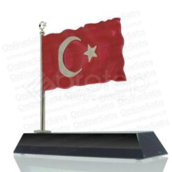 Türk Bayrağı Figürlü Ahşap Alt Kaideli Kristal Plaket
