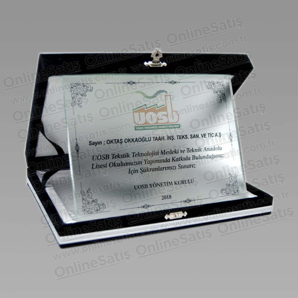 Kadife Lacivert Kutulu Yatay Kristal Katkı Plaketi