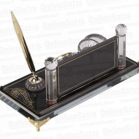 Kristal Masa İsimliği - Siyah Cam Motifli 13X25 cm