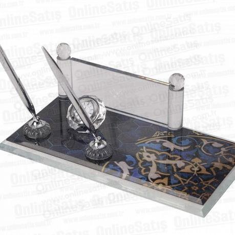 Kristal Masa İsimliği - Mavi Desenli Cam - Görsel 2