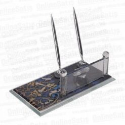 Kristal Masa İsimliği - Mavi Desenli Cam