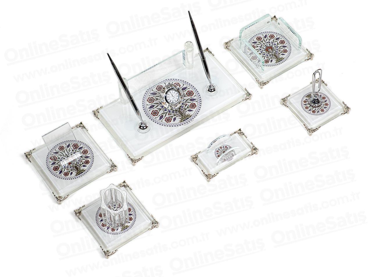 Beyaz Kristal Cam Masa Seti Sümen Takımı 1 Beyaz Kristal Cam Masa Seti Sümen Takımı