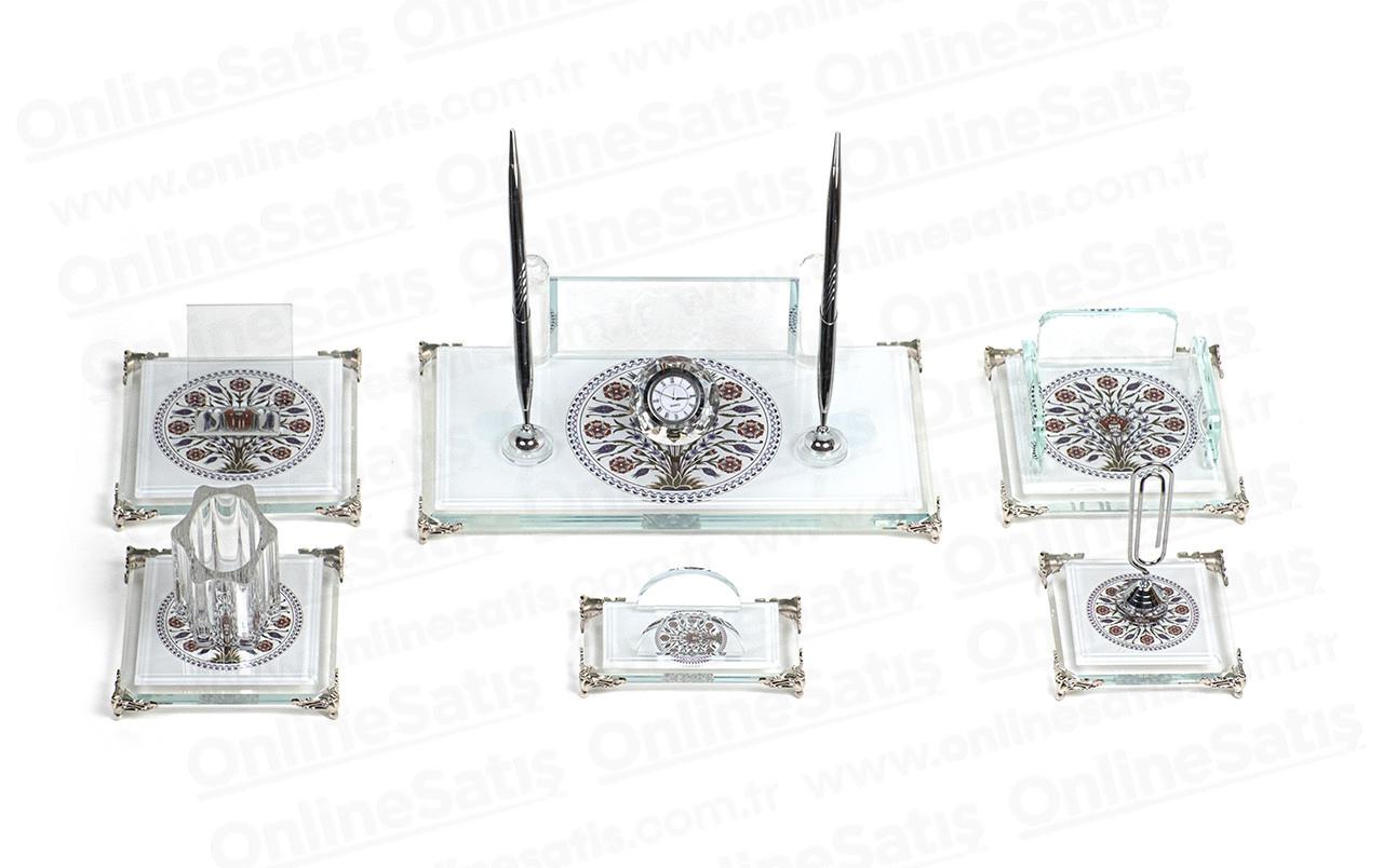 Beyaz Kristal Cam Masa Seti Sümen Takımı 3 Beyaz Kristal Cam Masa Seti Sümen Takımı - Görsel 3