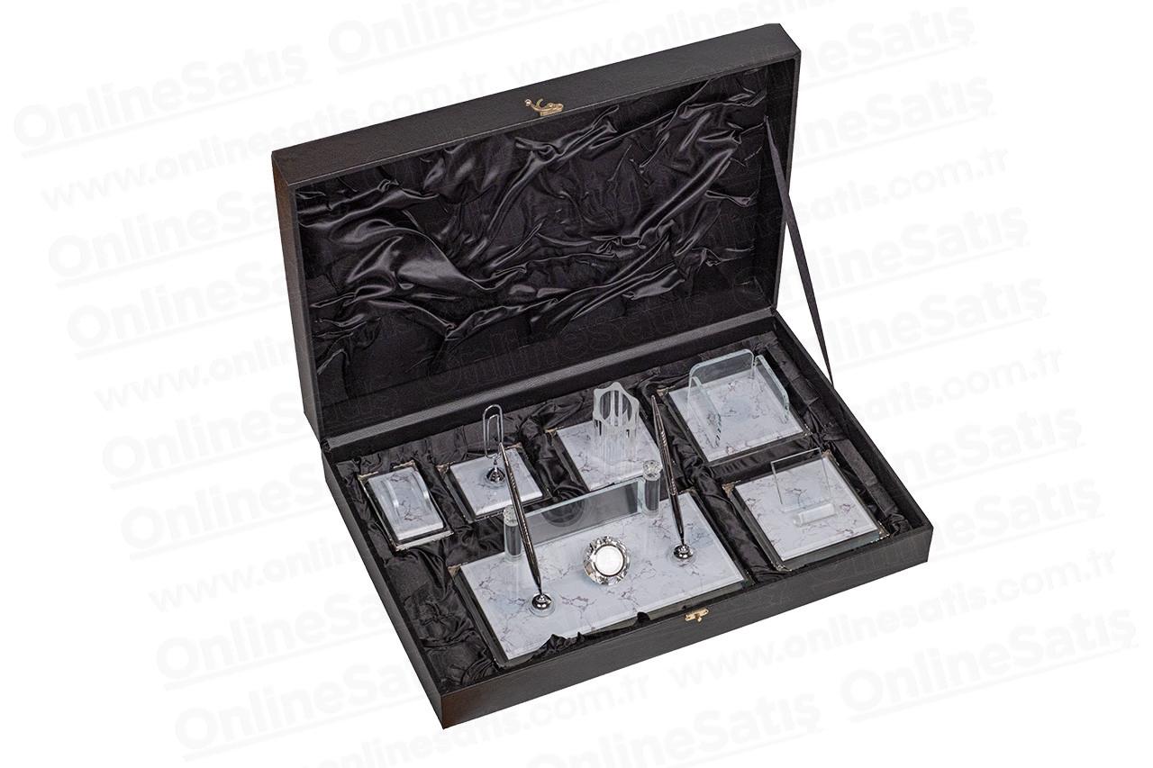 Siyah Beyaz Kristal Cam Masa Seti Sümen Takımı 5 Siyah Beyaz Kristal Cam Masa Seti Sümen Takımı - Görsel 5