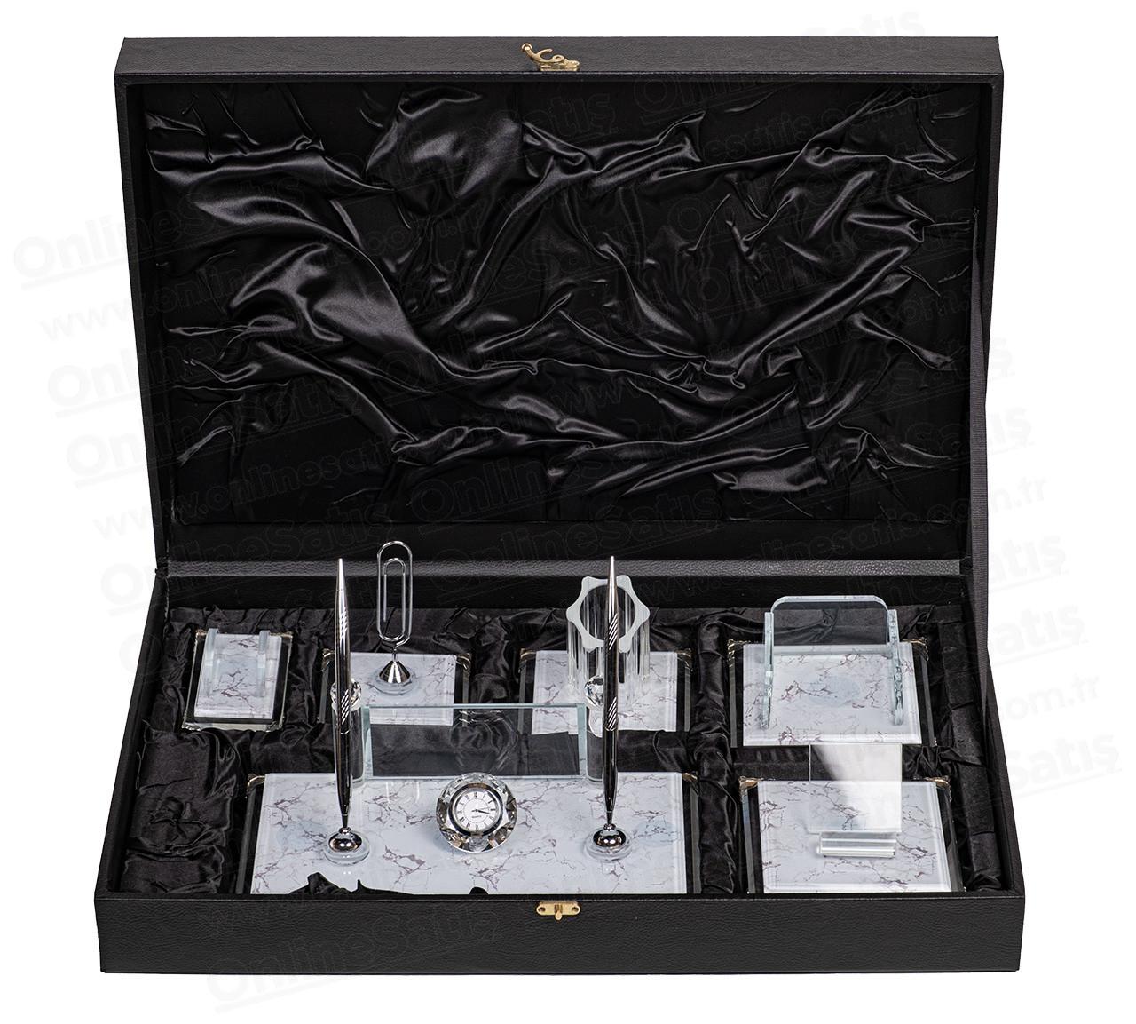 Siyah Beyaz Kristal Cam Masa Seti Sümen Takımı 2 Siyah Beyaz Kristal Cam Masa Seti Sümen Takımı - Görsel 2