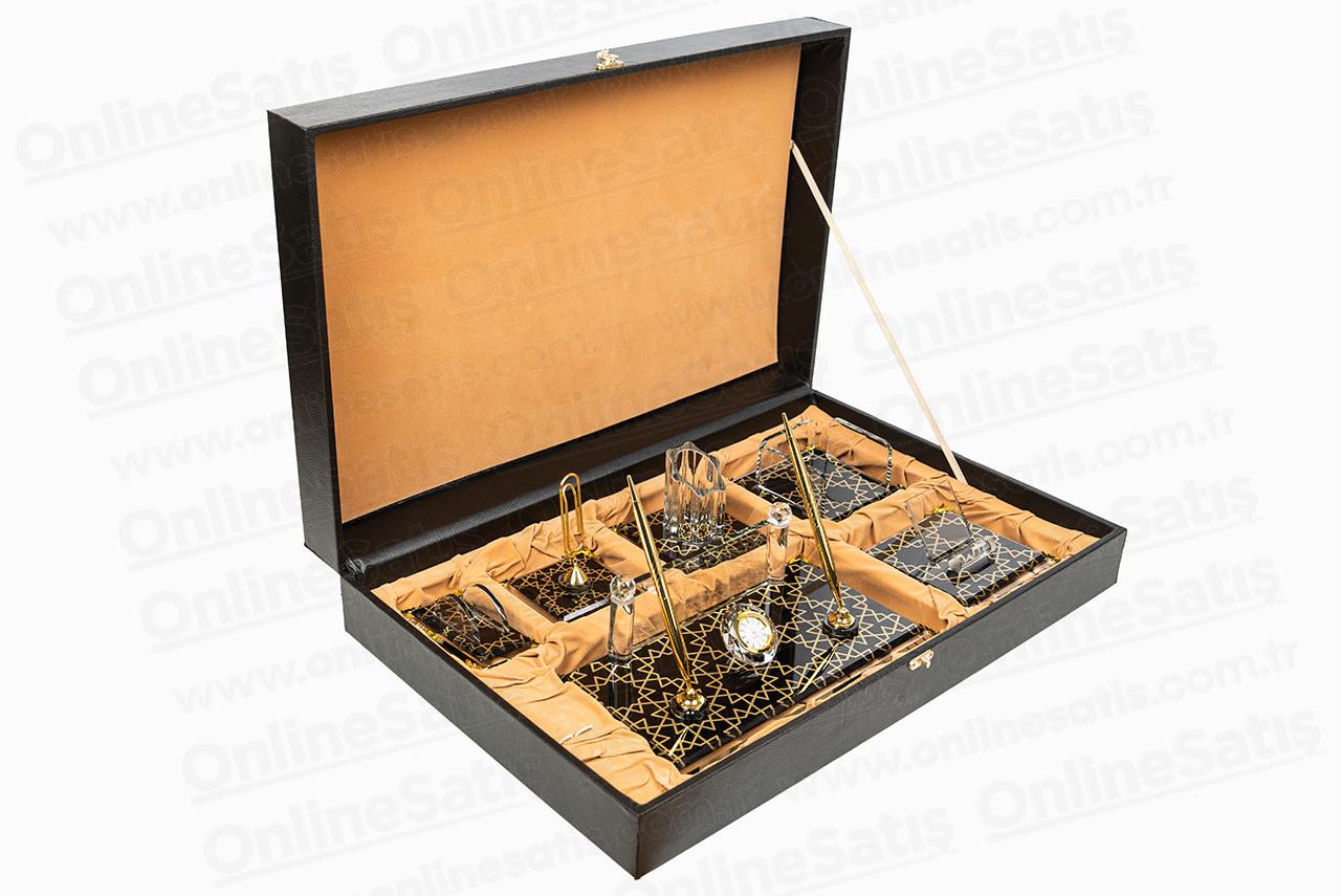 Siyah Gold Kristal Cam Masa Seti Sümen Takımı 5 Siyah Gold Kristal Cam Masa Seti Sümen Takımı - Görsel 5