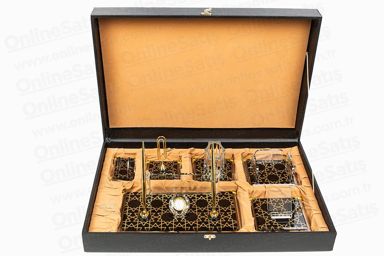 Siyah Gold Kristal Cam Masa Seti Sümen Takımı 3 Siyah Gold Kristal Cam Masa Seti Sümen Takımı - Görsel 3