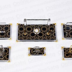 Siyah Gold Kristal Cam Masa Seti Sümen Takımı