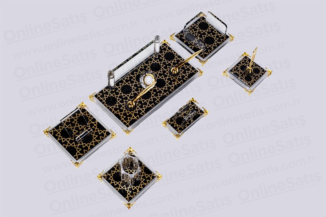 Siyah Gold Kristal Cam Masa Seti Sümen Takımı 2 Siyah Gold Kristal Cam Masa Seti Sümen Takımı - Görsel 2