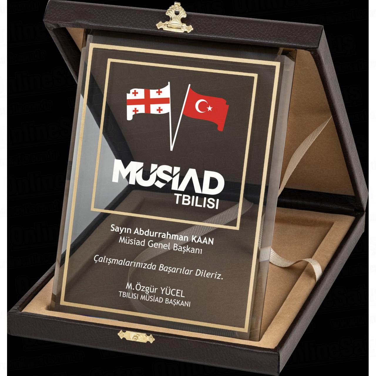 Deri Albüm Kutulu Altın Yaldız Kristal Plaket PRT242 3 Cam Deri Kutulu Albüm Kristal Plaket PRT242 - Görsel 2